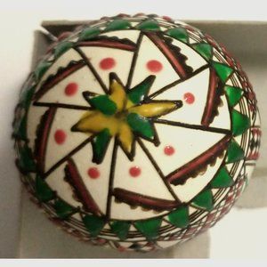 Vintage Romanian Pysanky Hand Painted Real Easter Egg Checks Starburst Muticolor